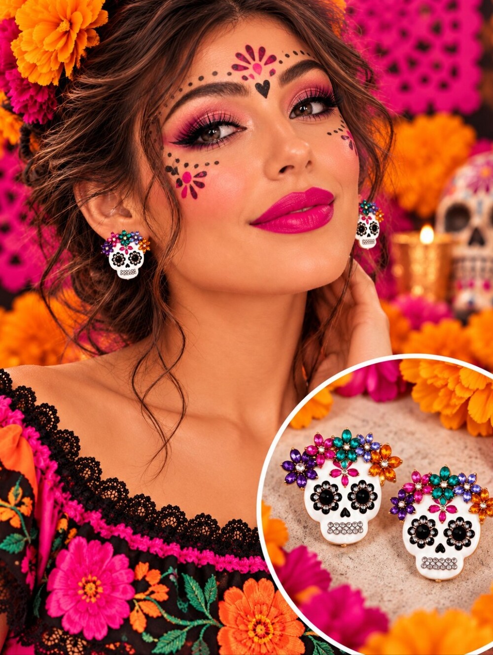 BETSEY JOHNSON DIA DE LOS MUERTOS SUGAR SKULL EARRINGS